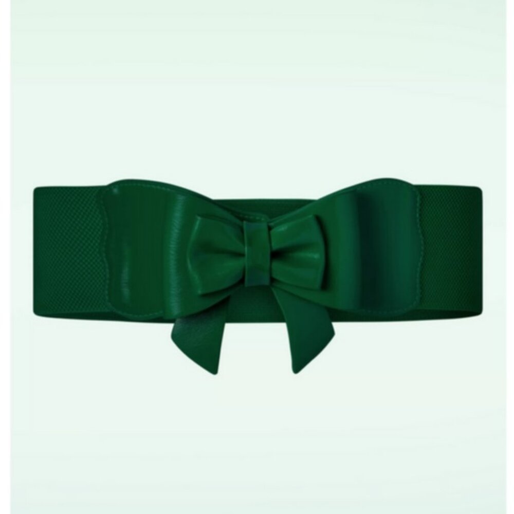 New Small Retro Green Bow Elastic Belt Top Vintage ModCloth 25-29" Waist